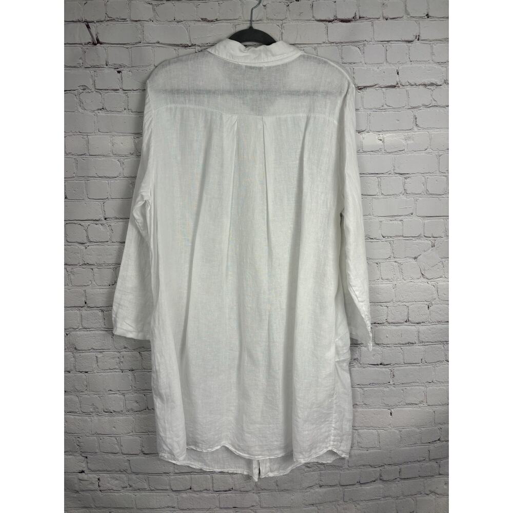 Meo Meli 100% Linen Shirt Dress Button Front Lagenlook White ONE SIZE Italy Made - Picture 2 of 8